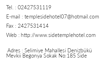 Side Temple Hotel iletiim bilgileri